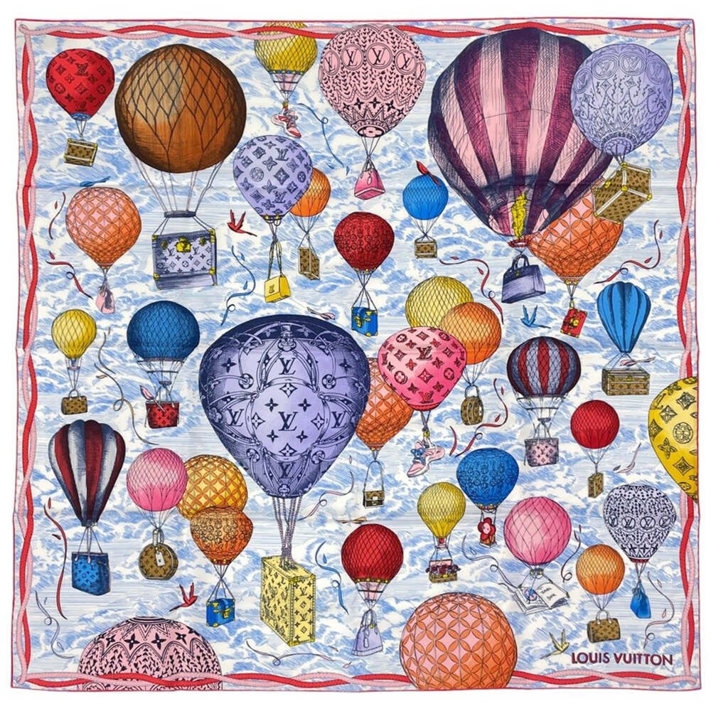 Louis Vuitton Carre 90 Up and Away Scarf/Muffler, Silk, Blue Multicolor, Women's